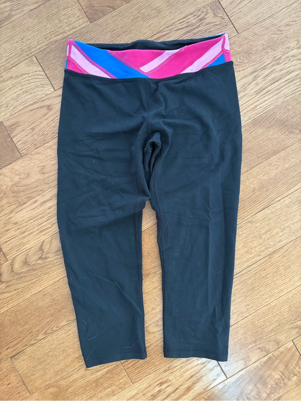 Ivivva Black Leggings with Pink and Blue Fold-Over Waistband